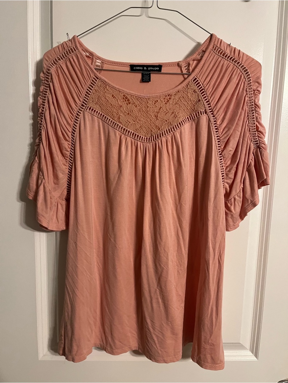 Cable & Gauge Dusty Pink Lace Yoke Blouse
